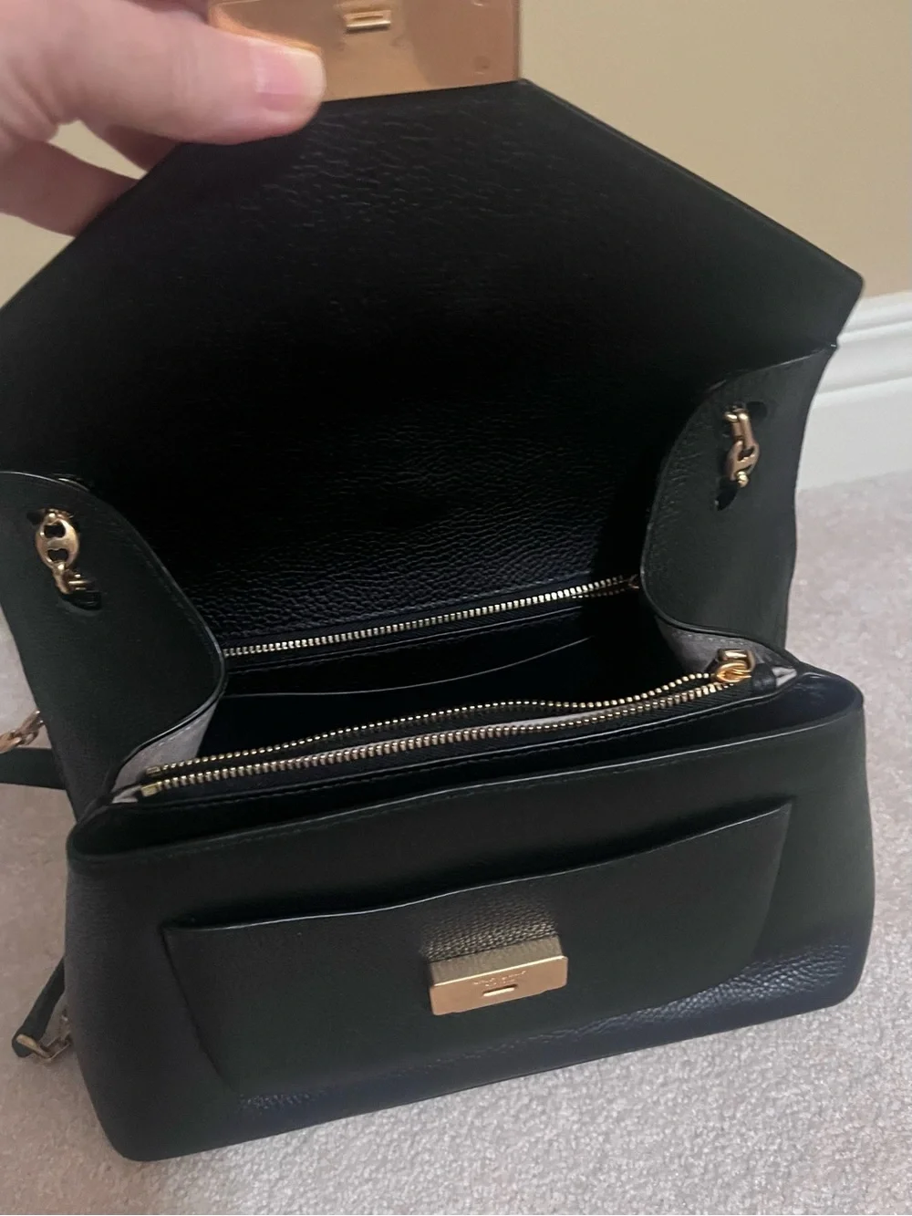 kate spade Black Pebbled Leather Envelope purse with Gold Plaque Accent